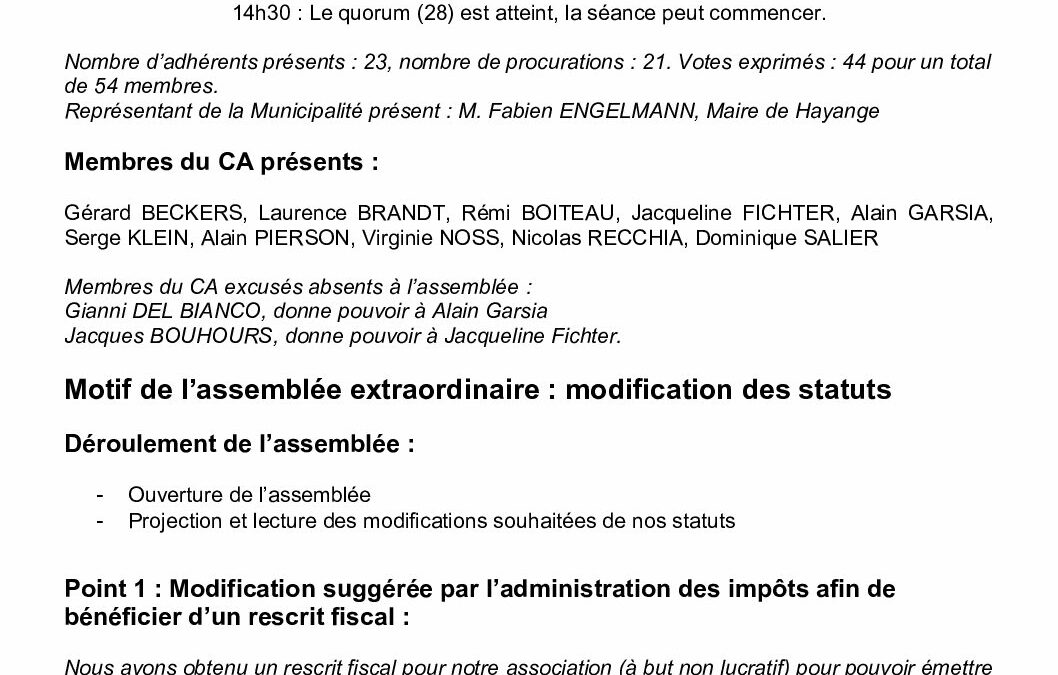 Rapport Assemblée extraordinaire Gaphe 2025